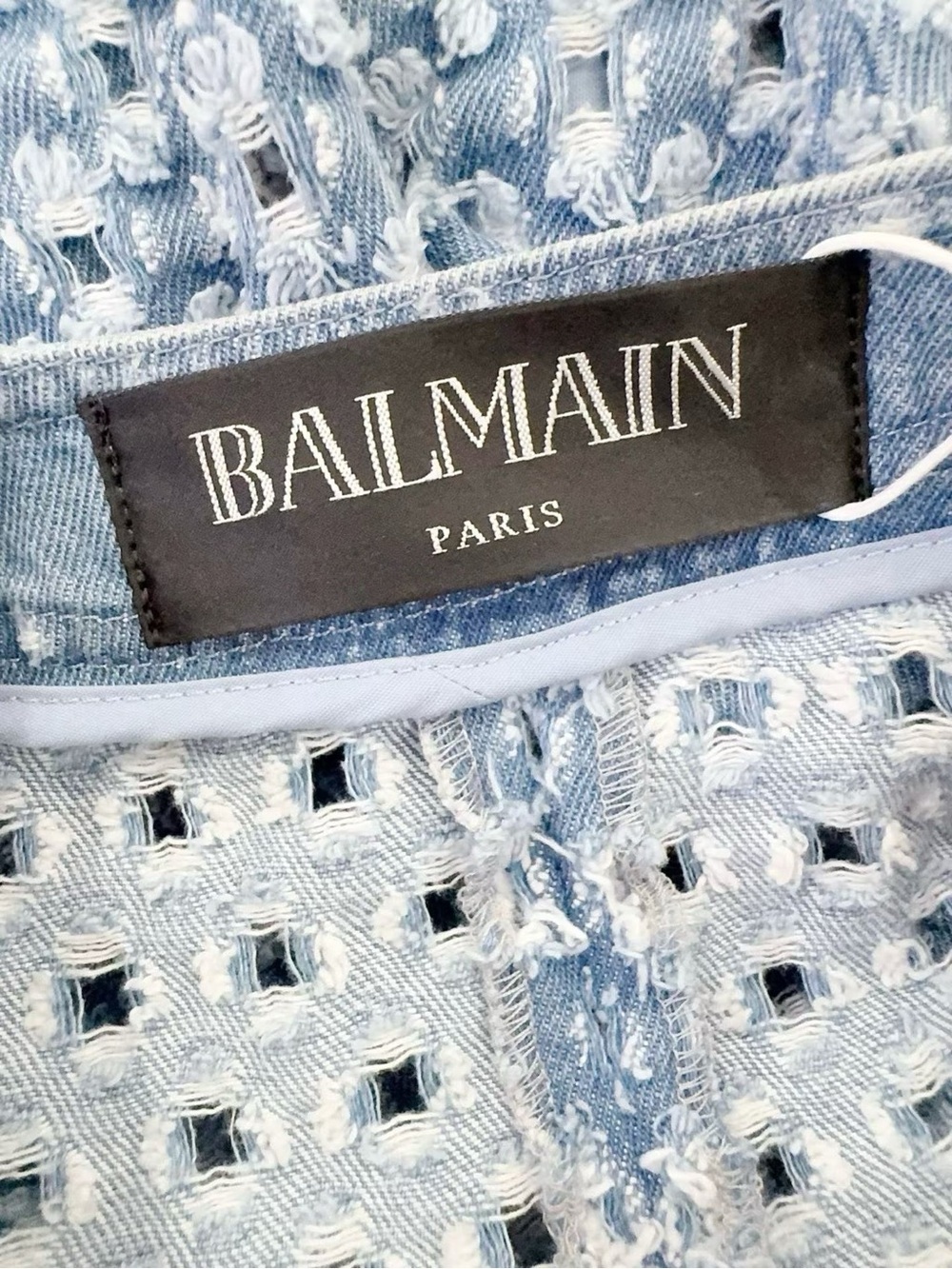 Balmain Light Blue Textured Denim-Trim Jacket - Picture 5 of 7